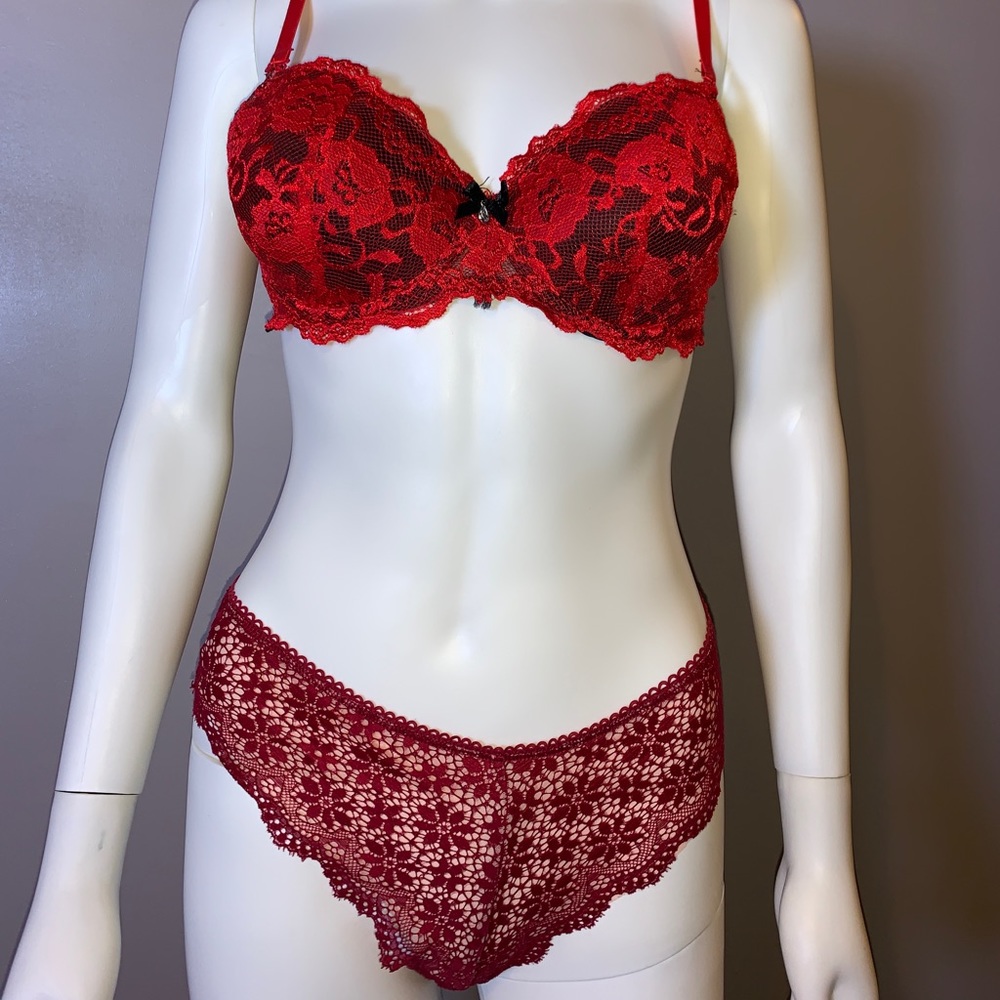 Red lace lingerie set.